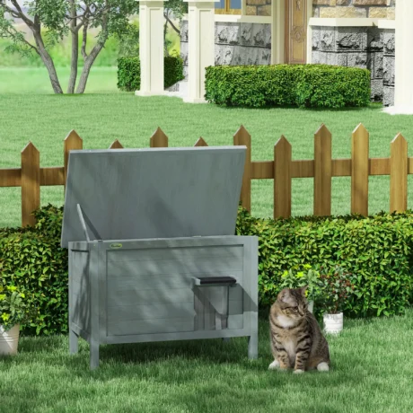 Insulated Wooden Cat House with Raised Base &ndash; Charcoal, 85cm &ndash; detail 2