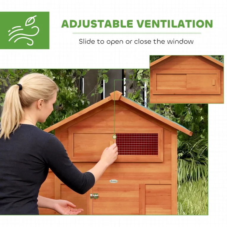 Raised Wooden Hen House with Nest Box and Perches – Orange, 113.5cm