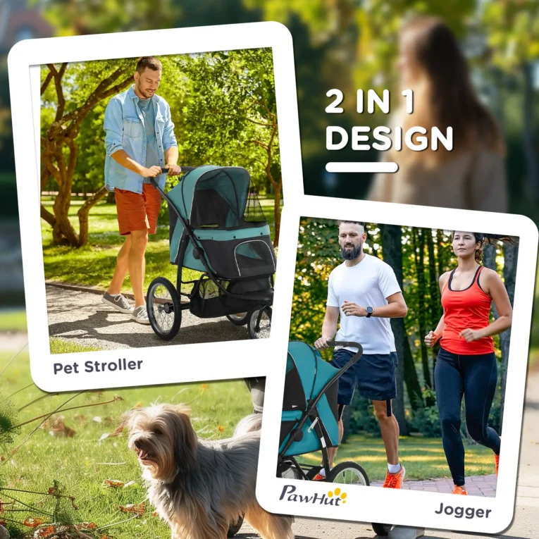 Foldable Pet Stroller Jogger for Small Dogs – Dark green and black