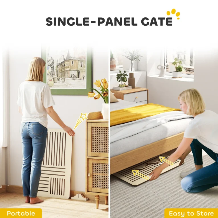 Portable Freestanding Dog Gate – Natural Wood, 75 × 53cm