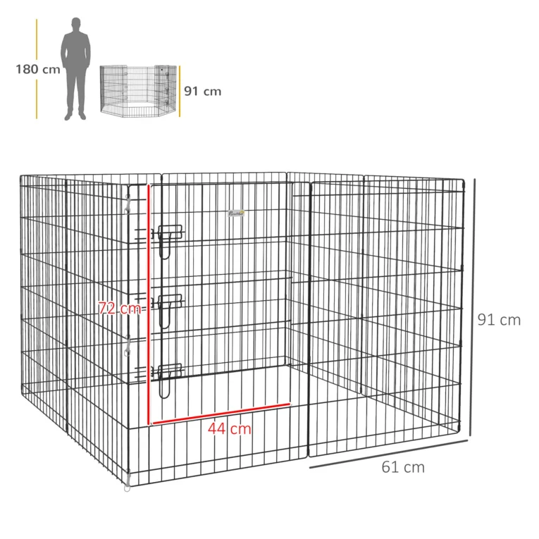 Eight-Panel Metal Dog Playpen – Black, 91cm High