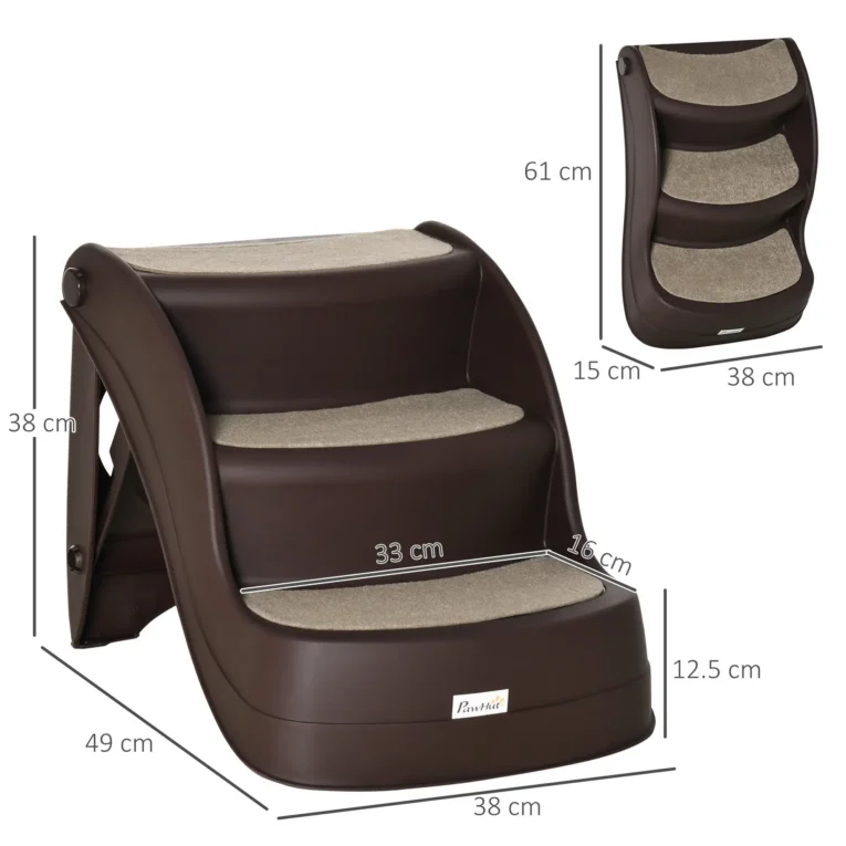 Folding Three-Step Pet Stairs – Brown, 38cm