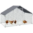 Walk-In Steel Chicken Run with Cover – Silver, 3 × 1.7m