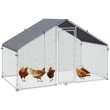 Walk-In Steel Chicken Run with Cover &ndash; Silver, 3 &times; 1.7m