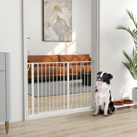 Adjustable Walk-Through Dog Gate – White, 75–115cm