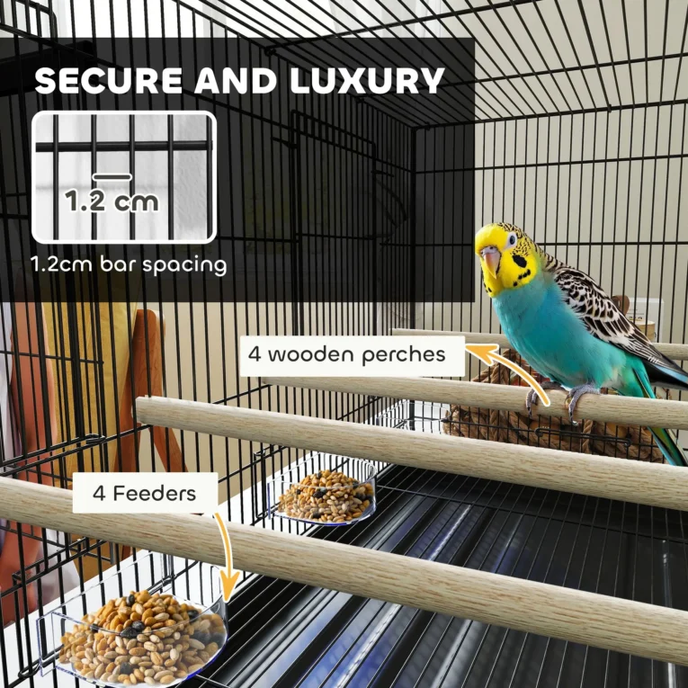 Divided Bird Cage with Four Perches and Feeders – Black, 76cm Divided Bird Cage with Four Perches and Feeders – Black, 76cm