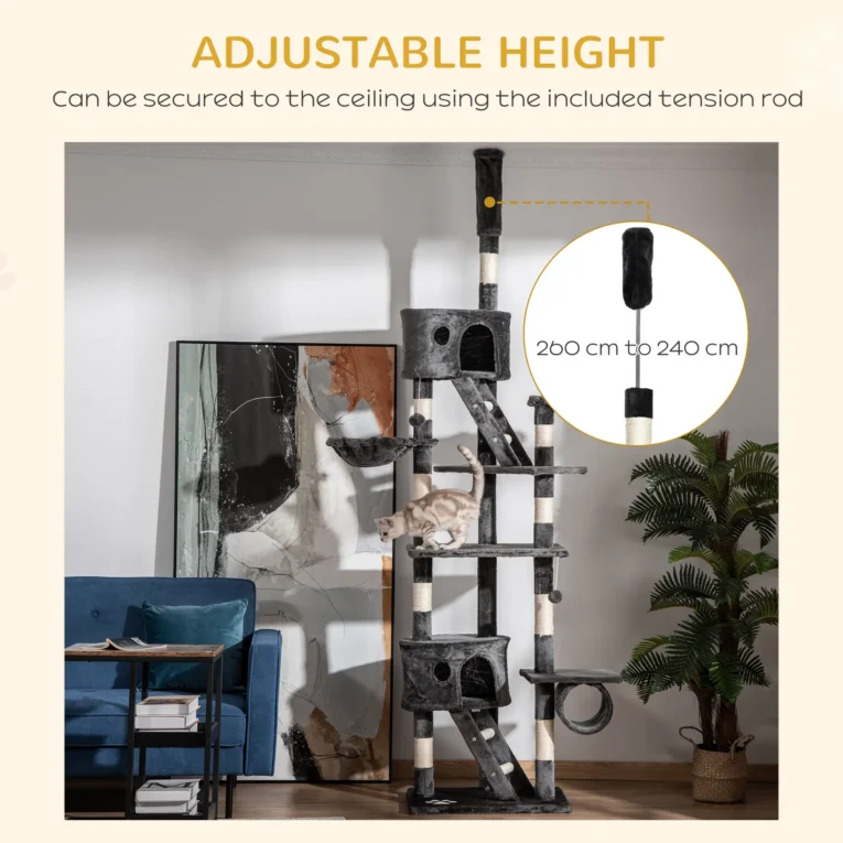 Adjustable Cat Tree 240-260cm – Dark grey