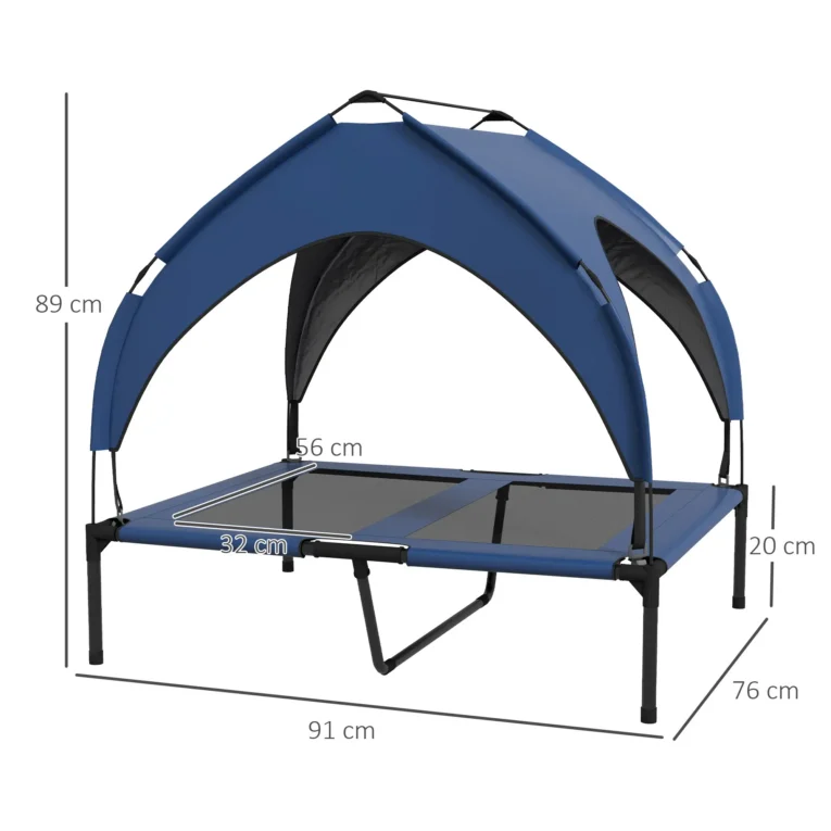 Raised Dog Bed with Canopy – Dark Blue, 91 × 76cm