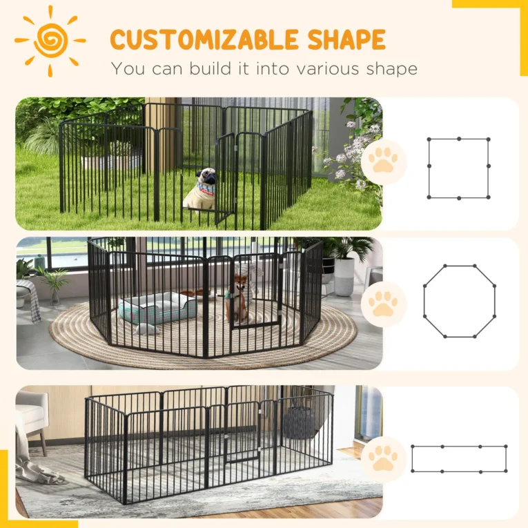 Eight-Panel Steel Dog Playpen with Gate – Black, 80cm High