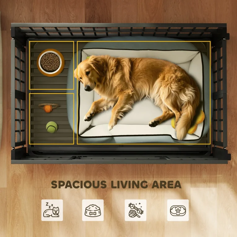 Folding Steel Dog Crate with Opening Roof – Black, 109cm