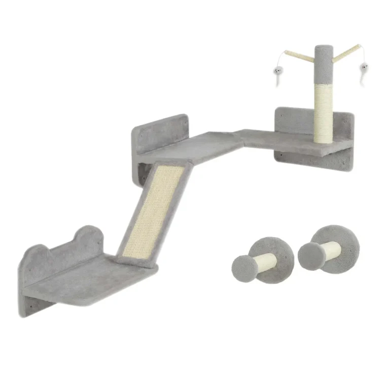 Three-Piece Cat Wall Climbing Set with Perches – Light Grey