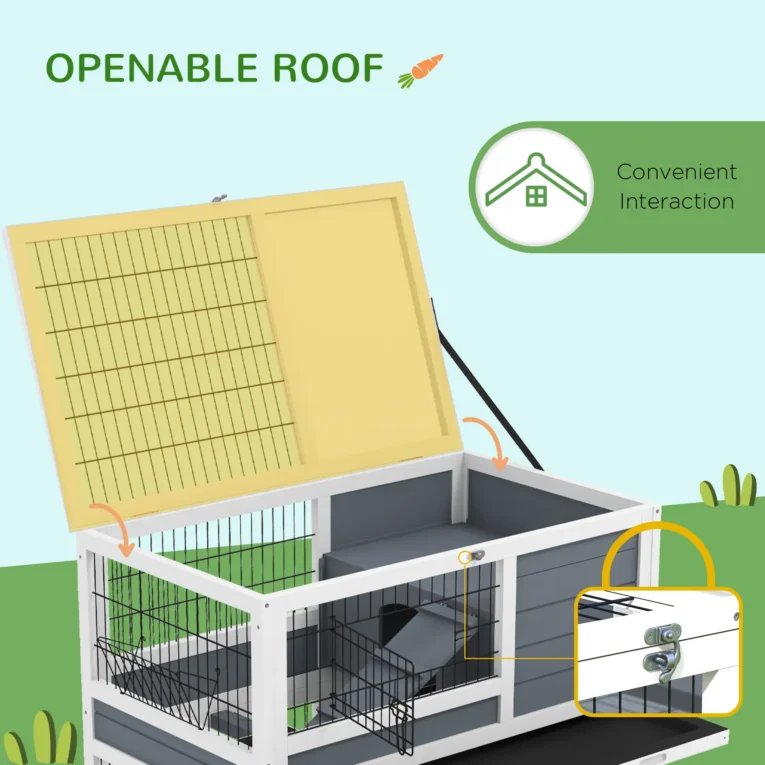 Wheeled Two-Level Rabbit Hutch – Grey and White