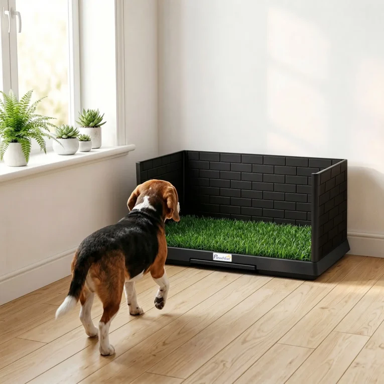 High-Sided Dog Toilet with Grass Pad and Drawer – 75cm