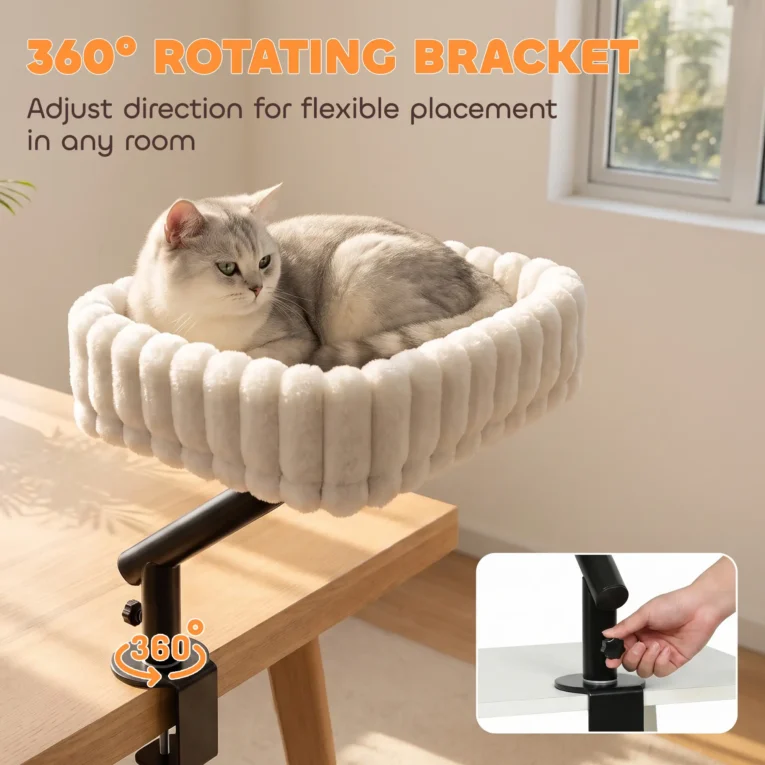 Clamp-On Rotating Cat Bed – White, 35cm