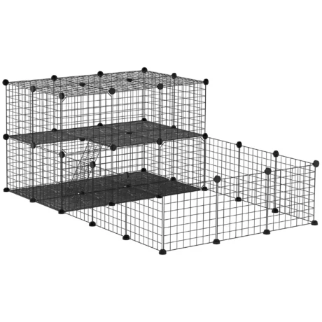 Modular Small-Pet Panel Playpen with Ladder – Black