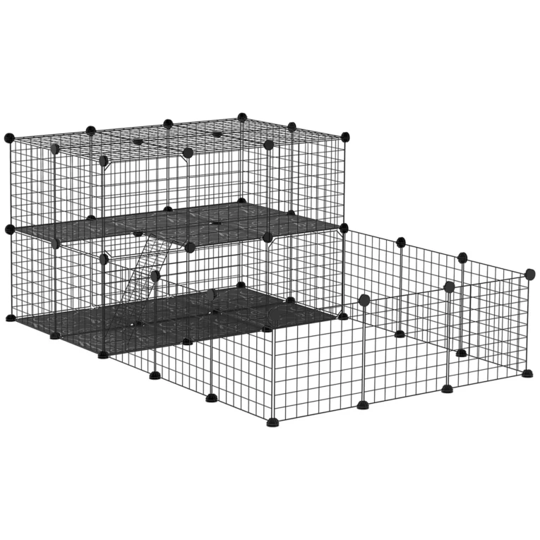 Modular Small-Pet Panel Playpen with Ladder – Black