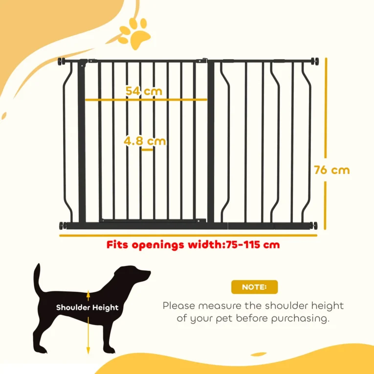 Wide Dog Safety Gate with Door – Black