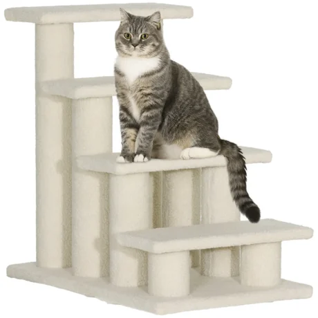 Four-Step Pet Stairs with Faux-Fur Covering &ndash; Cream, 60cm High