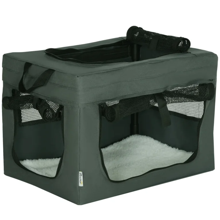 Pet Carrier with Cushion for Mini Dogs 48.5cm – Grey and black
