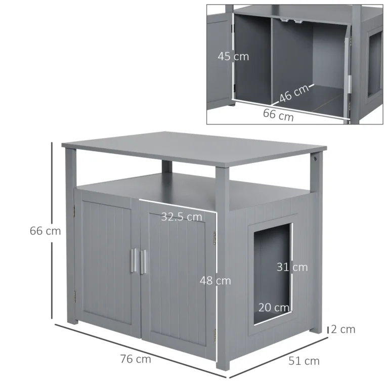 Cat Litter Cabinet with Adjustable Divider – Grey, 76cm