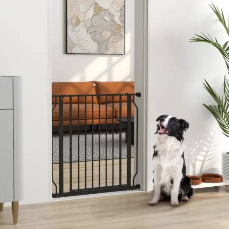 Adjustable Walk-Through Dog Gate – Black, 75–85cm