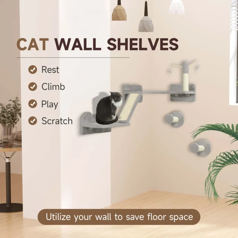 Three-Piece Cat Wall Climbing Set with Perches – Light Grey