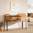 Raised Wooden Tortoise Table with Shelters and Tray – Yellow, 128cm