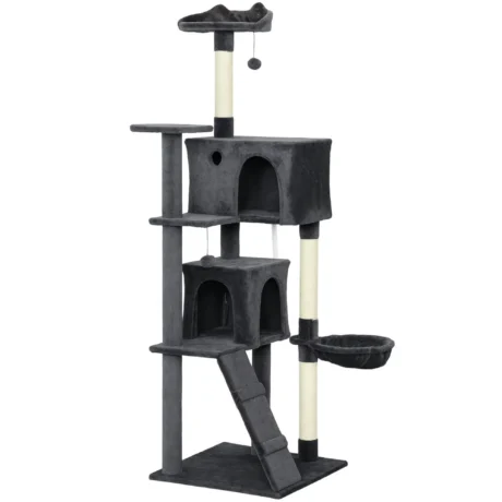 Tall Cat Tower with Two Dens and Hammock &ndash; Dark Grey, 180cm