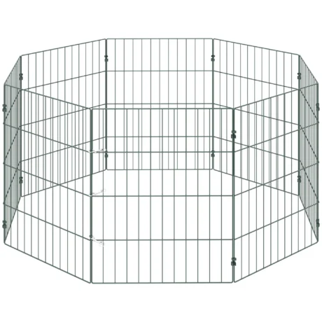 Eight-Panel Folding Dog Playpen with Ground Stakes – Green, 60cm