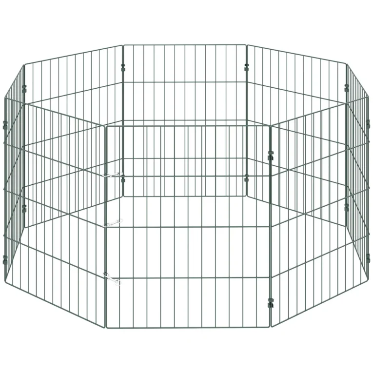 Eight-Panel Folding Dog Playpen with Ground Stakes – Green, 60cm