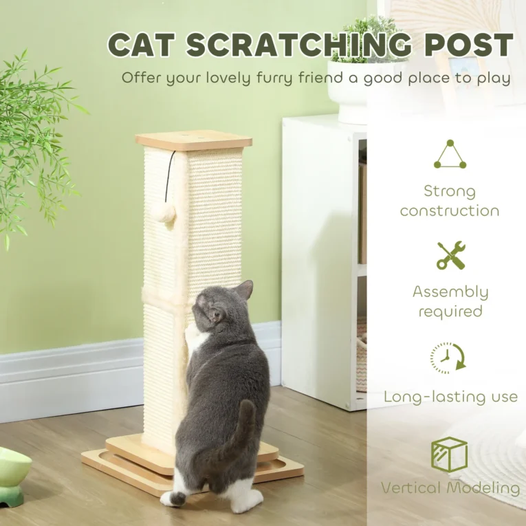 Sisal Cat Scratching Post with Ball Tracks – Oak Tone, 67cm