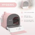 Hooded Cat Litter Box with Flap and Scoop – Pink