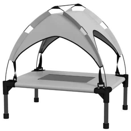 Raised Dog Bed with Canopy &ndash; Light Grey, 61 &times; 46cm