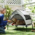 Raised Dog Cot with Removable Sun Canopy – Grey, 92cm