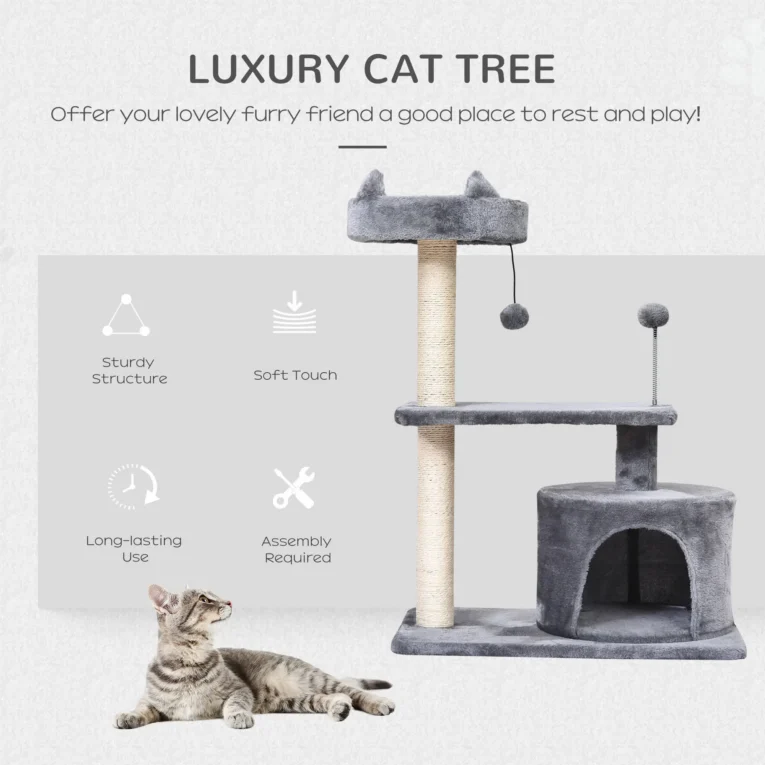 Cat Tree Scratching Post Condo Perch 60x40cm – Grey