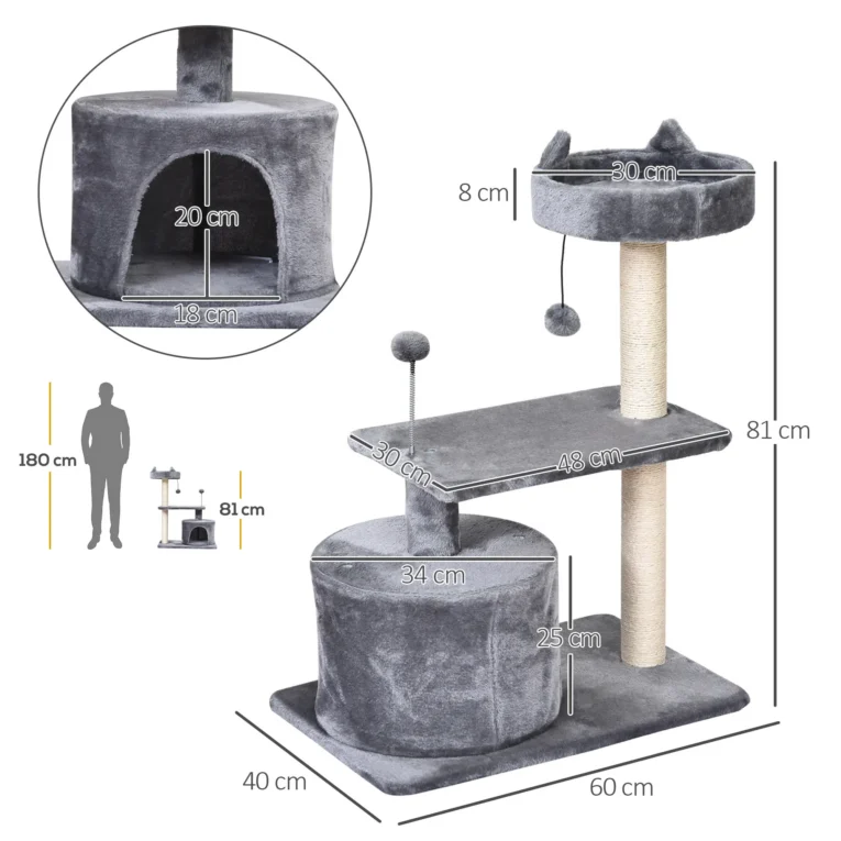 Cat Tree Scratching Post Condo Perch 60x40cm – Grey