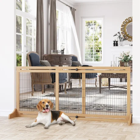 Adjustable Freestanding Dog Gate &ndash; Natural Wood, 104&ndash;180cm &ndash; detail 2