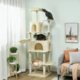 Tall Cat Tower with Two Dens and Hammocks – Beige, 202cm