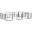 16-Panel Steel Dog Playpen with Two Doors – Grey, 80cm High