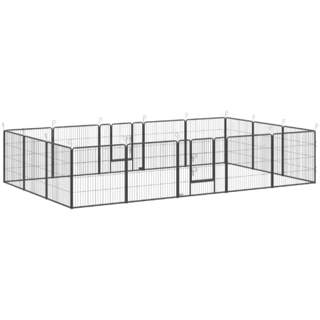 16-Panel Steel Dog Playpen with Two Doors – Grey, 80cm High