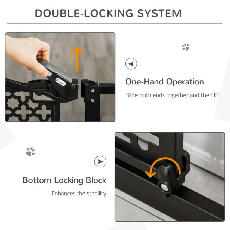 Auto-Close Dog Gate with Two Extensions – Black