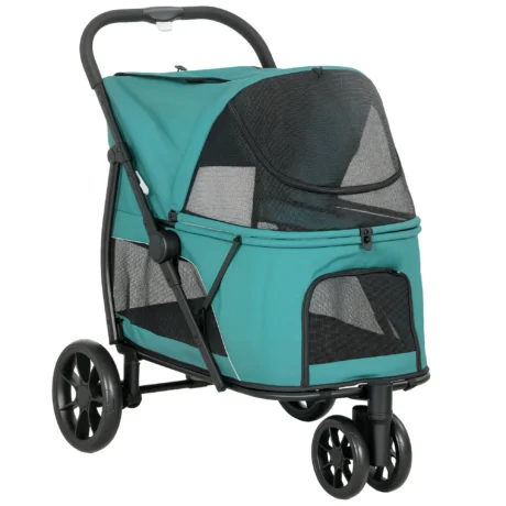 Three-Wheel Dog Stroller with Dual Entry – Dark Green, 20kg