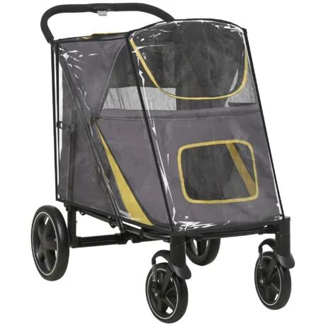 Folding Dog Stroller and Rain Cover Set – Dark Grey