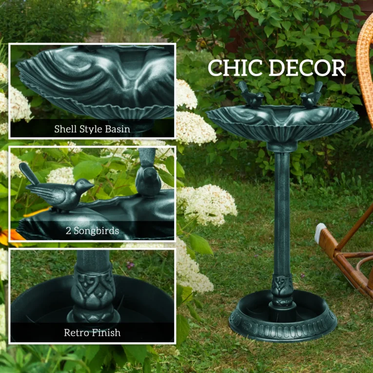 Garden Bird Bath with Planter Base – Green, 81cm