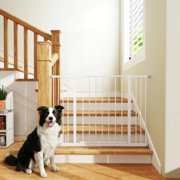 Adjustable Pet Gate with Two Extensions – White, 76cm