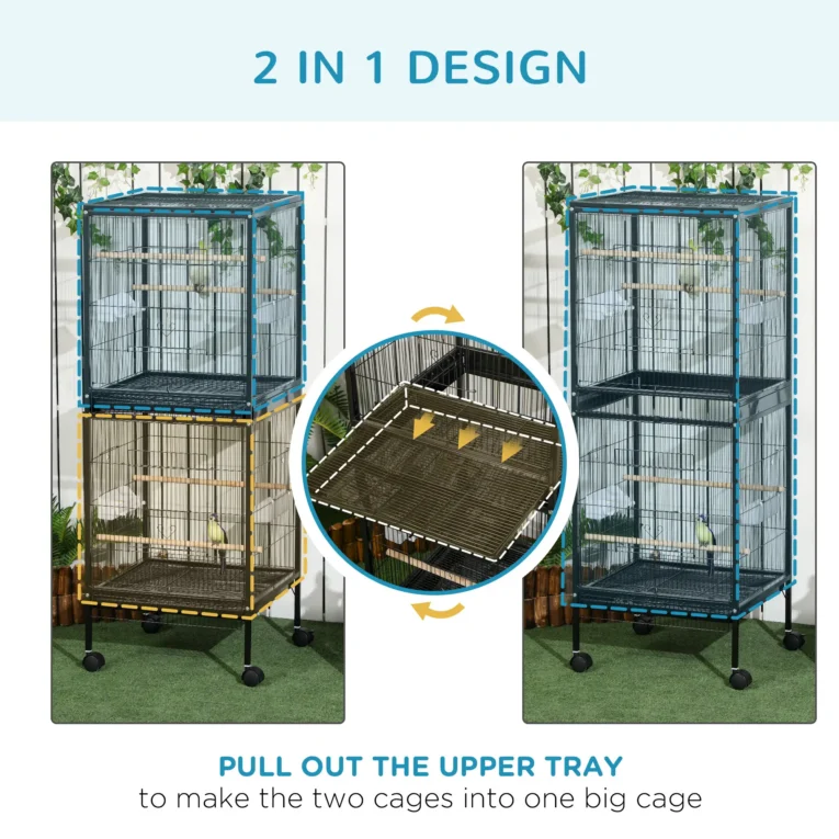Large Bird Cage Aviary with Wheels – Black
