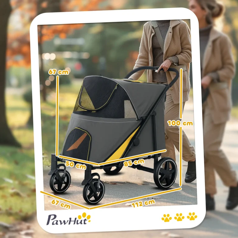 Folding Pet Stroller with Large Wheels – Dark Grey, 30kg