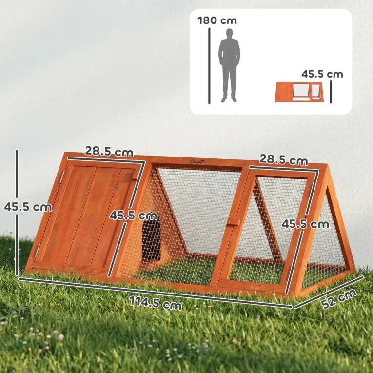 Wooden Rabbit Hutch with Run Outdoor Triangle House – Orange