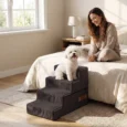 Dog Stairs 4-Step Washable Cover Carry Handle – Dark Grey