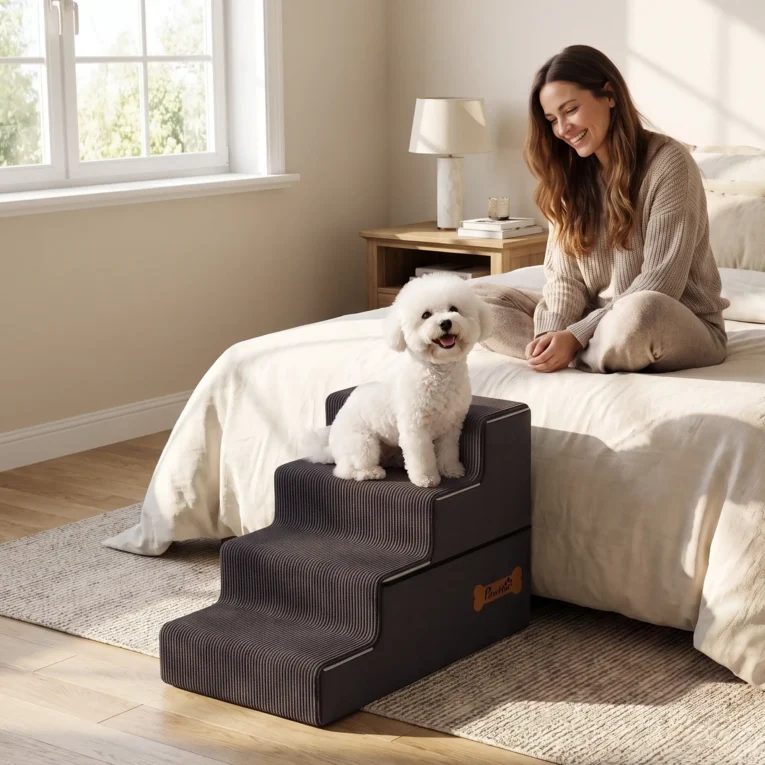 Dog Stairs 4-Step Washable Cover Carry Handle – Dark Grey
